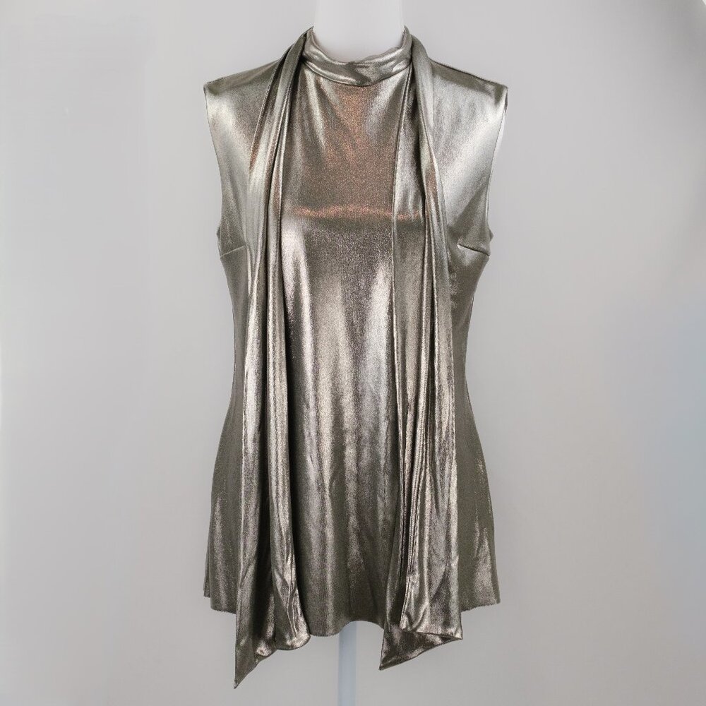 Chiara Boni La Petite Robe Dila Splendid Metallic Top, Metallic Silver, US 6